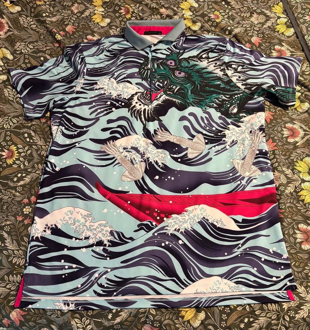 Greyson Mythical Sea Polo Shirt Size XL Blue Dragon Golf